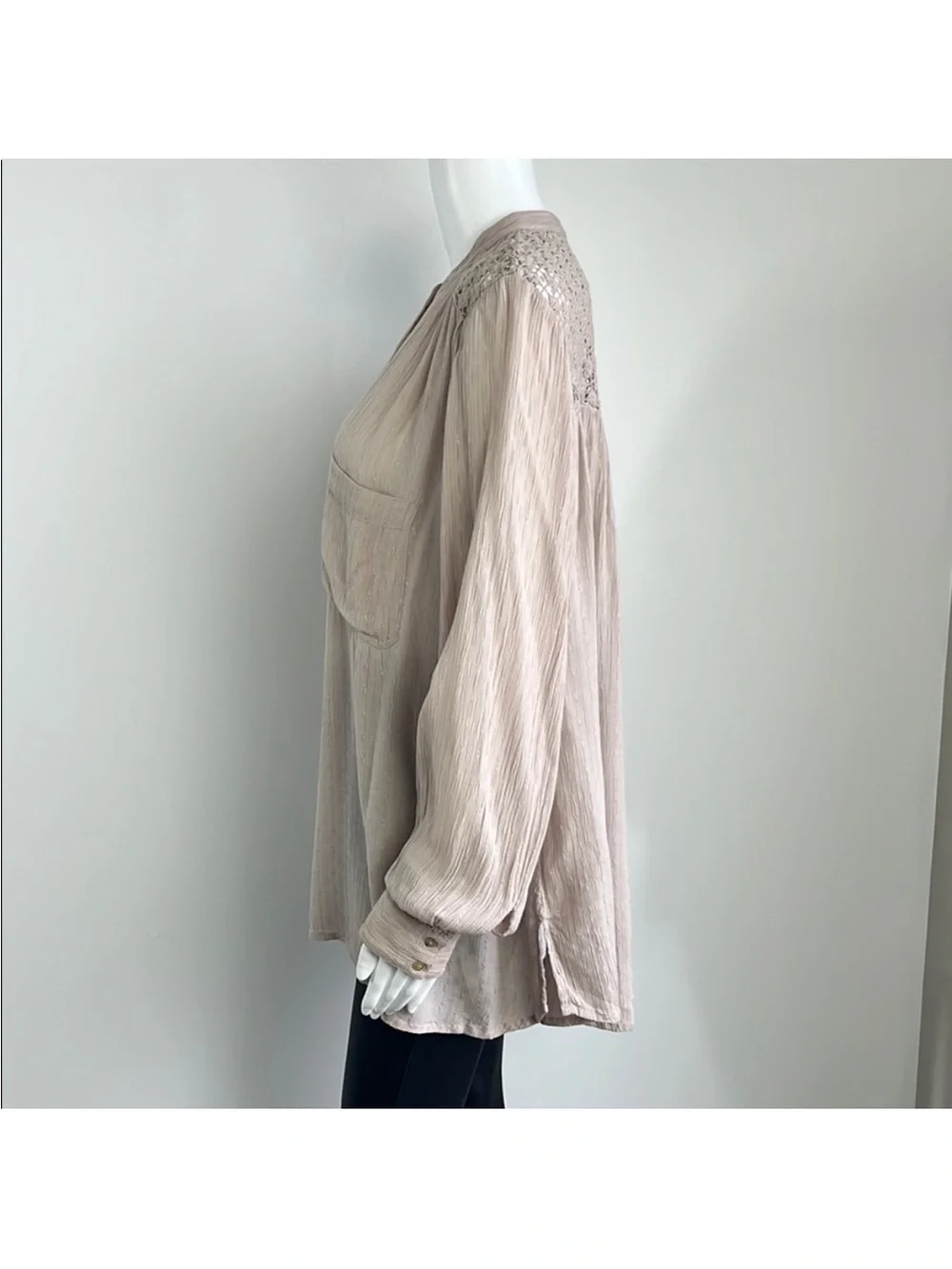 Free People Crochet-Back Button Down Shirt oversized comfortable